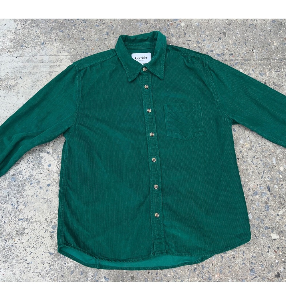 Corridor New York Mens Emerald Green Corduroy Button Down Shirt Size M Pocket - Picture 5 of 11